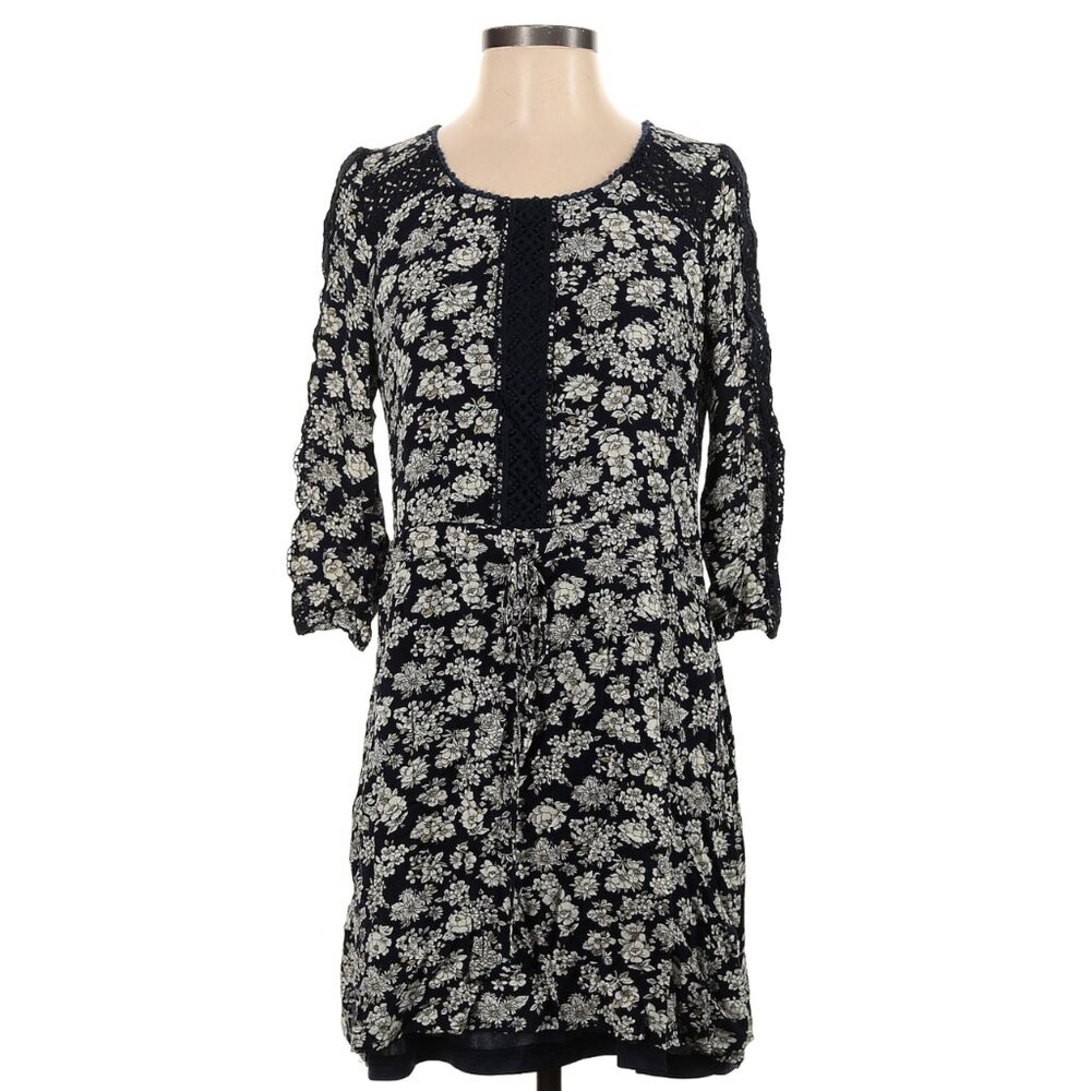 Mi Ami (Miami) Blue And White Floral Tunic Casual Dress - Size Small - Like New